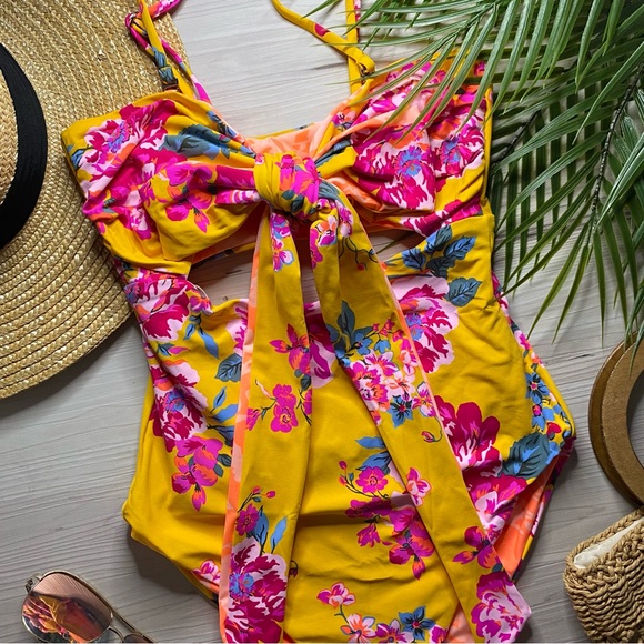 Maaji Reversible Floral Golden Cutout Tie One Piece - Picture 1 of 9